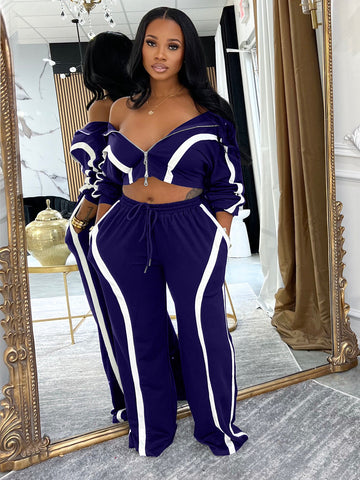 Zip Up Colorblock Lounge Pant Set