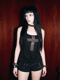Studded Cross Graphic Draped Tank Top