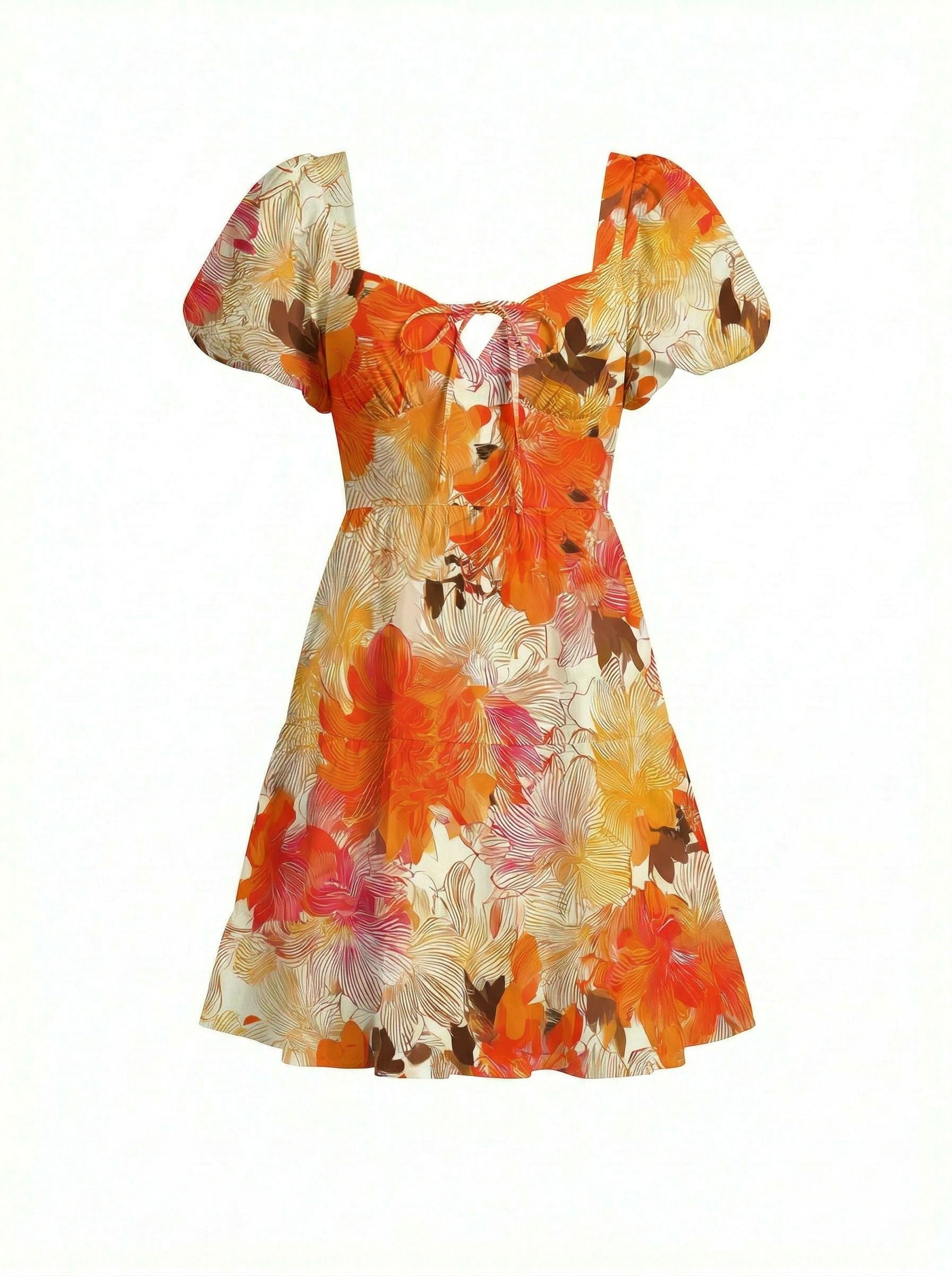 AYLA Floral Print Puff Sleeve Tiered Mini Dress