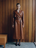 Crocodile Embossed Faux Leather Trench Coat
