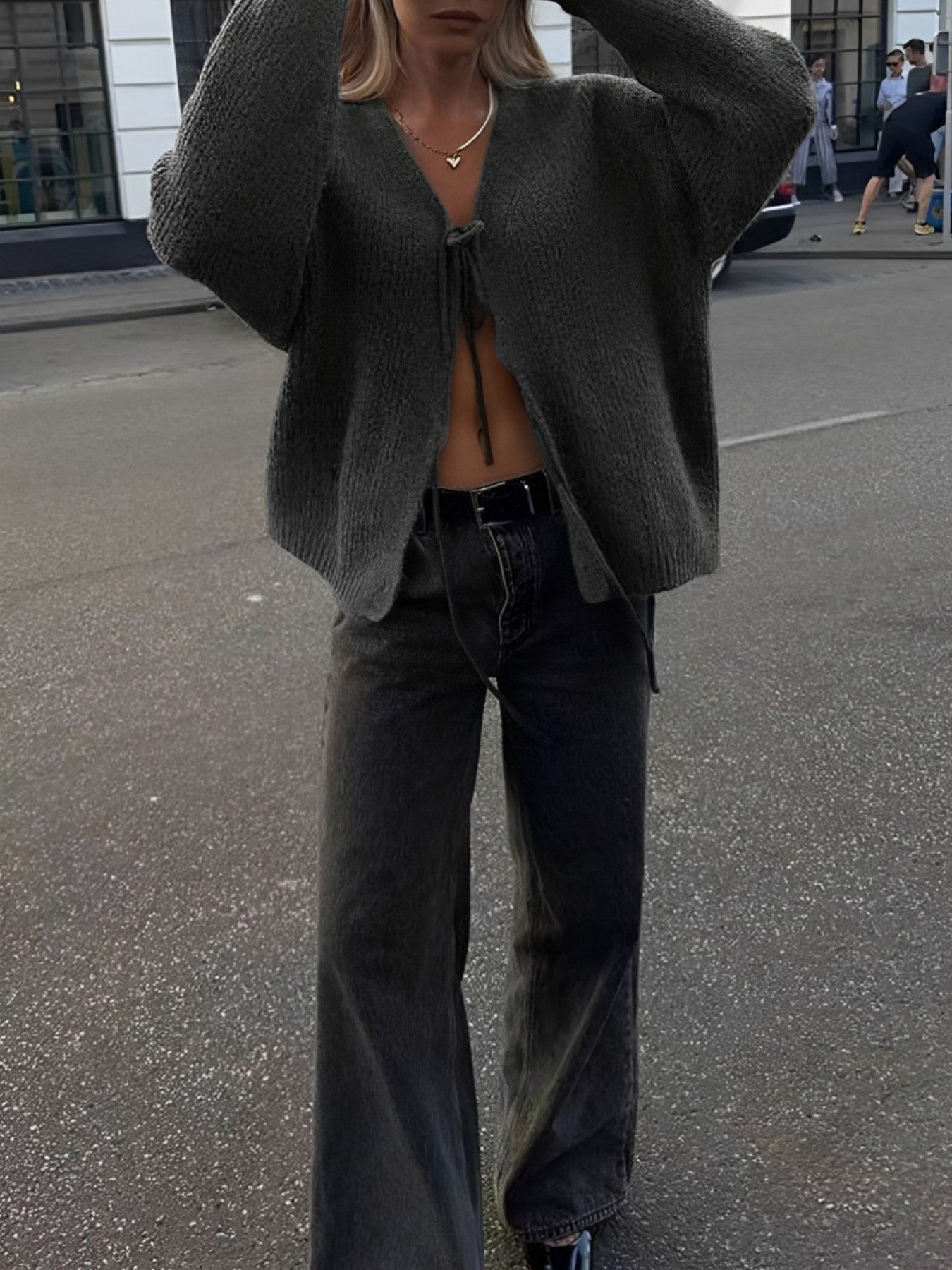 Cropped Tie Front Knit Cardigan