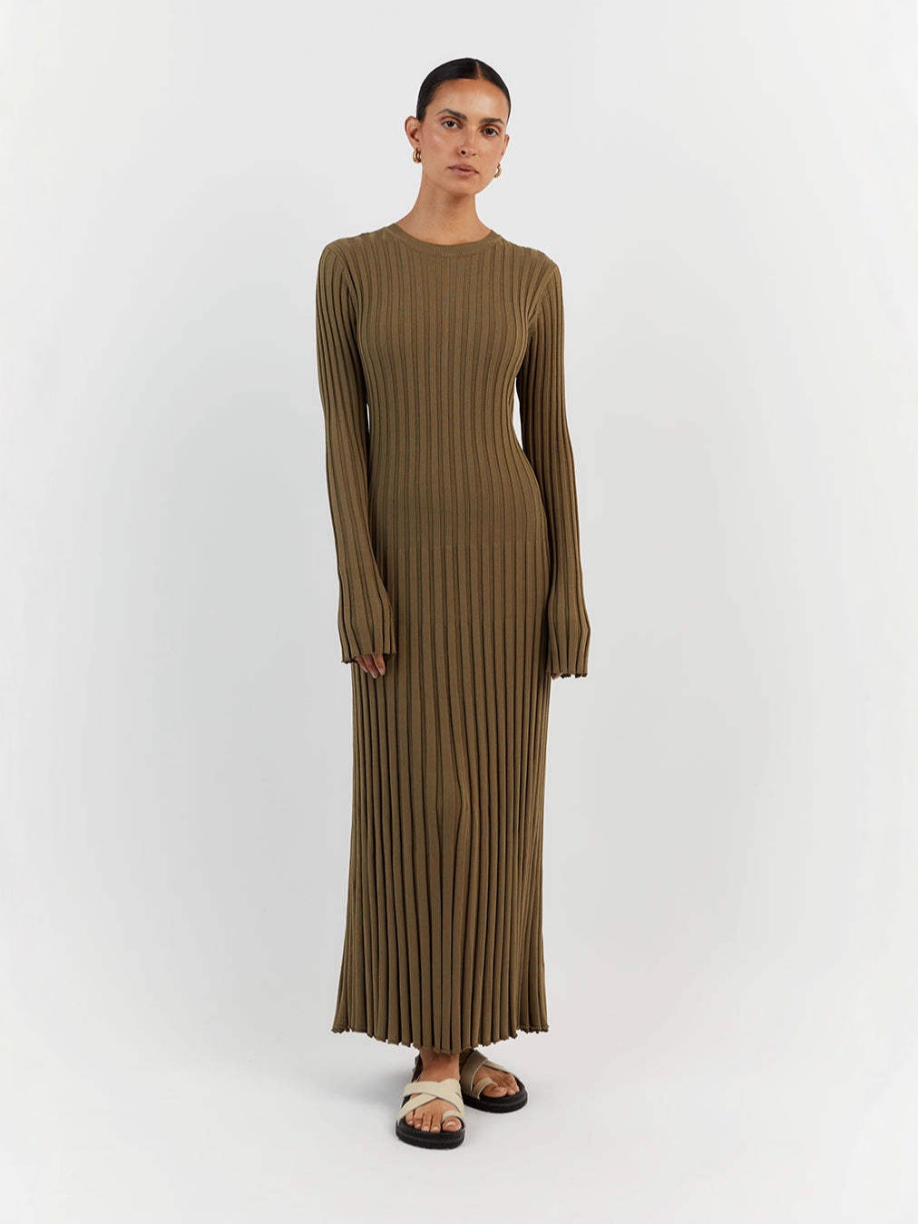 Slim Fit Ribbed Knit Maxi Dress