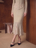 Shimmer Lace Trim Knit Midi Skirt