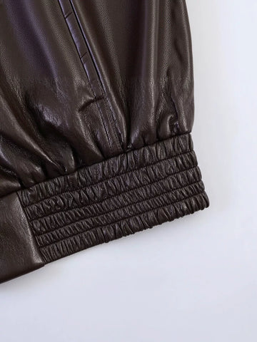 Oversized Faux Leather Bomber Jacket