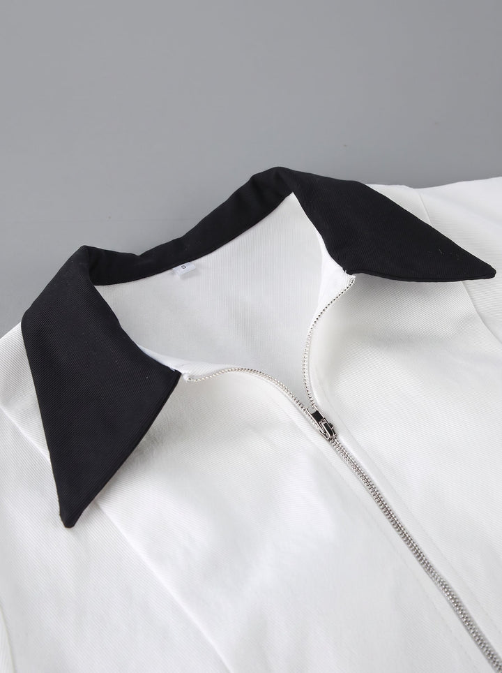 Tailored Contrast Collar Zip Up Jacket