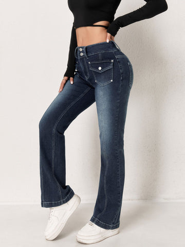 High Waisted Utility Flare Jeans