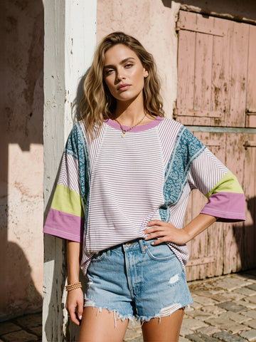3/4 Sleeve Color Block T-Shirt