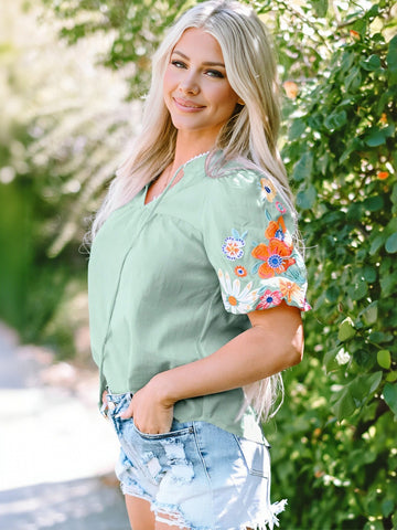 V Neck Embroidered Blouse