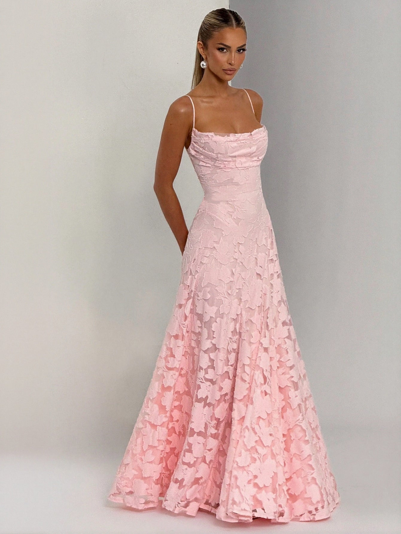 Spaghetti Strap Floral Lace Maxi Dress