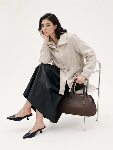 Shimmer Drawstring Waist Utility Jacket