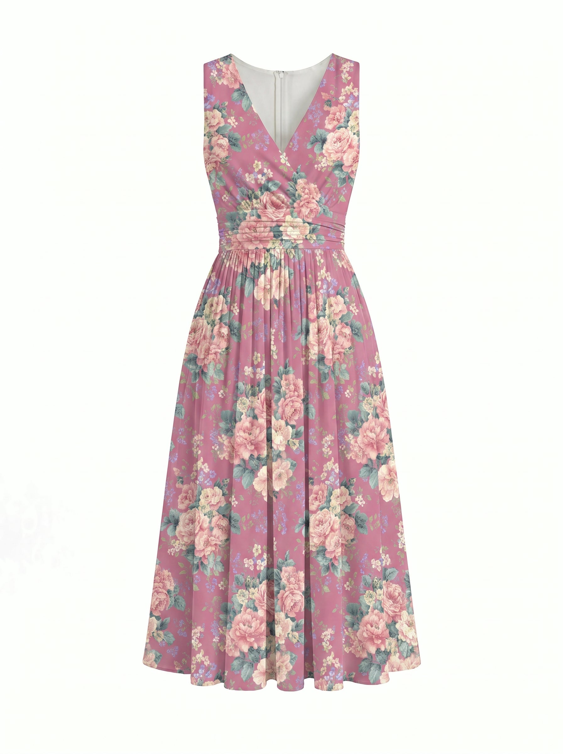 CORINNE
Floral Print V Neck A Line Midi Dress