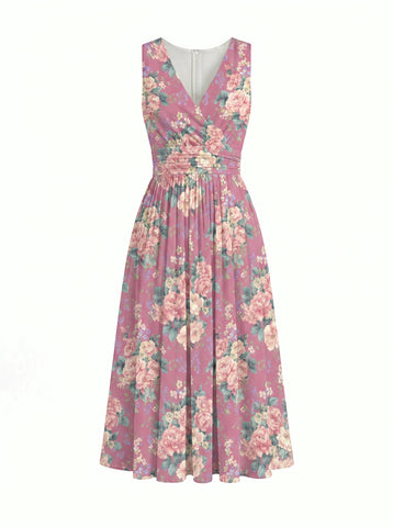 CORINNE
Floral Print V Neck A Line Midi Dress