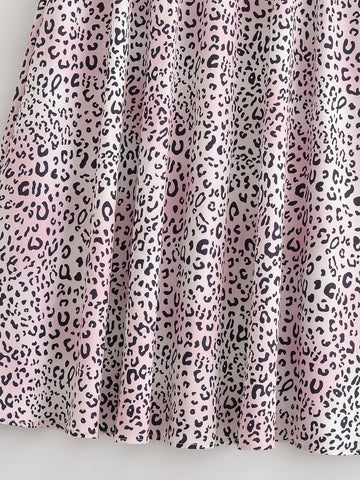 High Waisted Leopard Print Midi Skirt