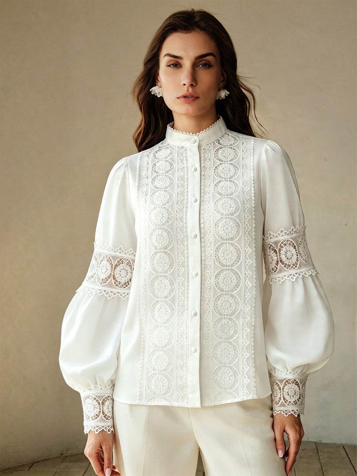 Elegant Lace Trim Button Down Shirt