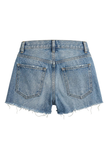 High Rise Raw Hem Denim Shorts