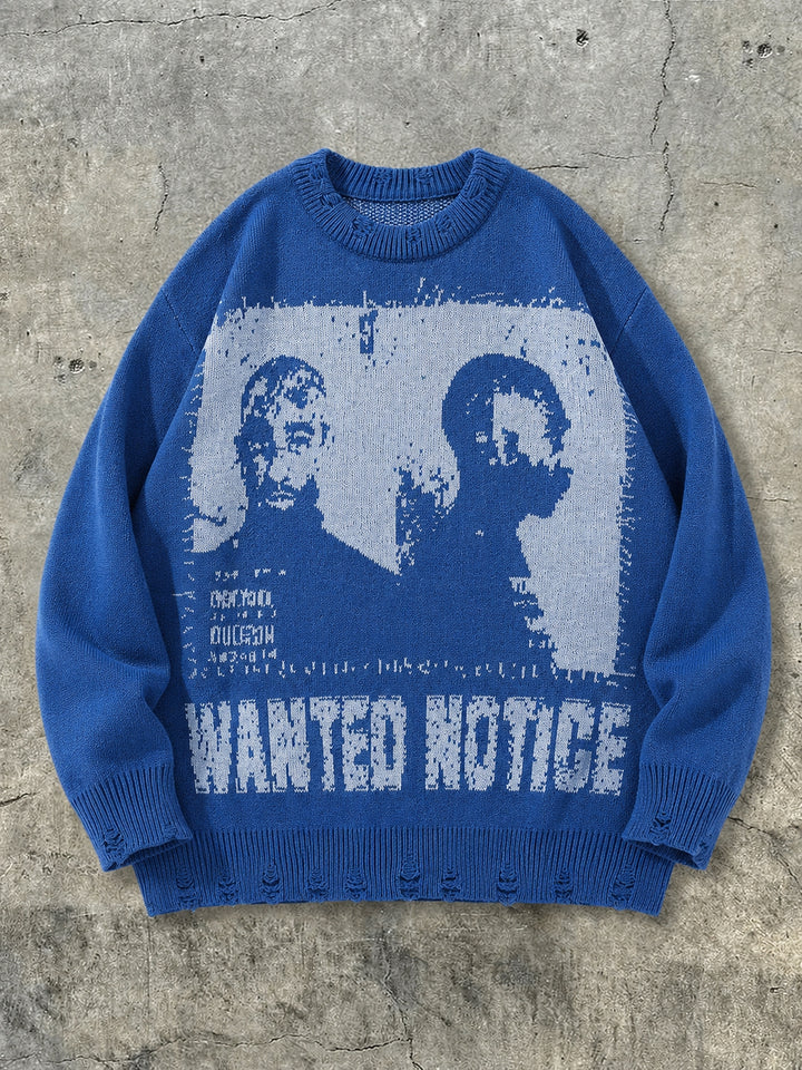 Oversized Distressed Graphic Pullover Sweater