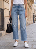 High Rise Raw Hem Wide Leg Jeans