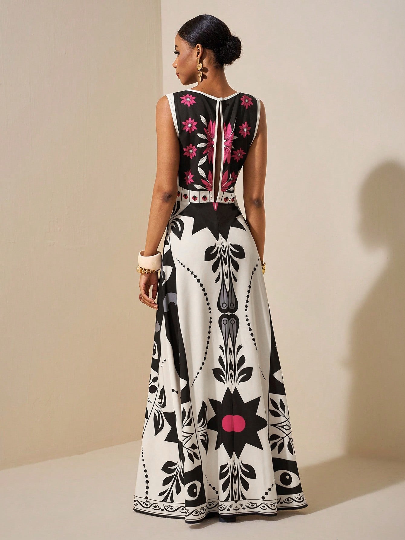 Boho Floral Print Sleeveless Maxi Dress