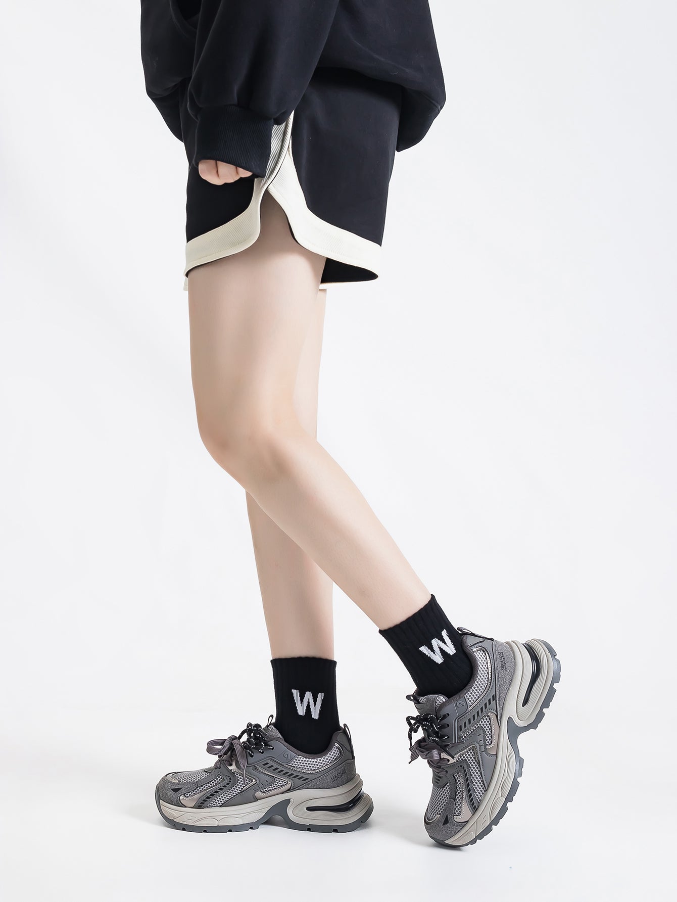 Breathable Mesh Chunky Sole Fashion Sneakers-Gray