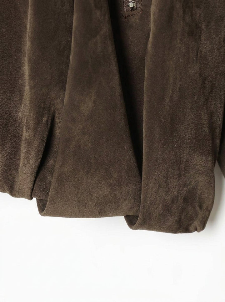Oversized Brown Suede Zip Up Jacket