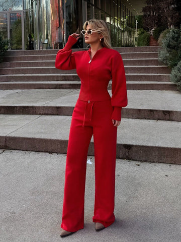 Zip Up Ribbed Knit Set