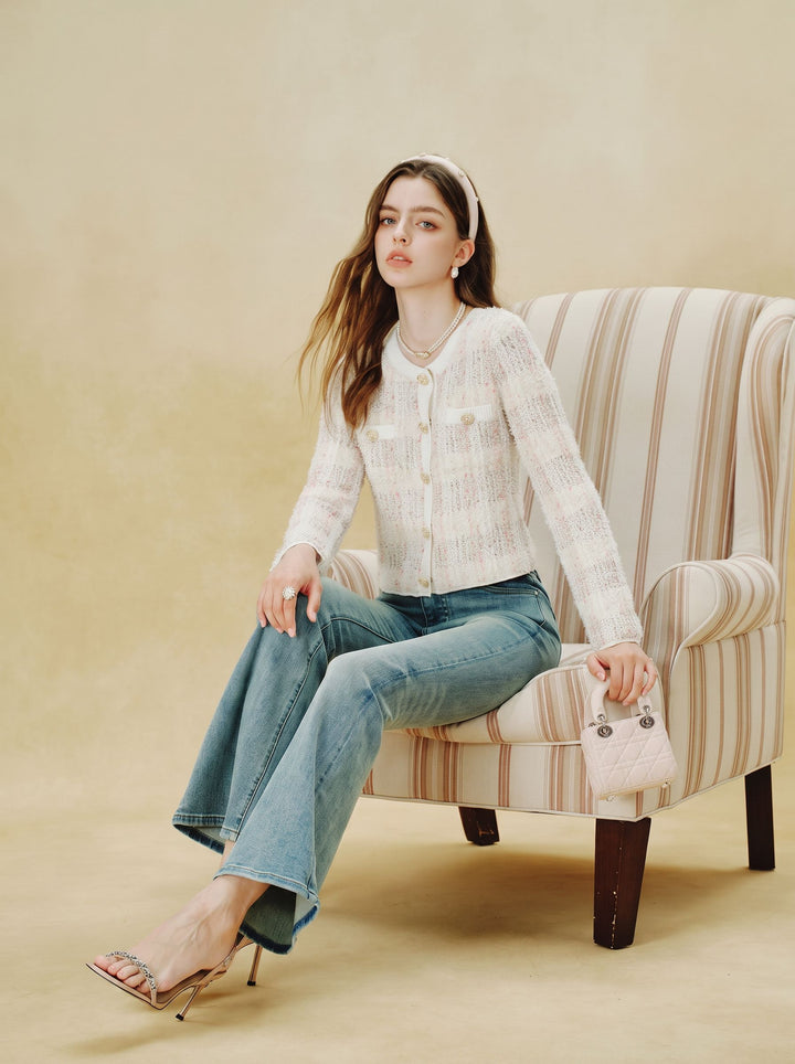 Elegant Tweed Texture Button Cardigan