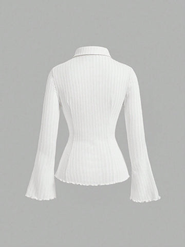 Ruched Slim Fit Flare Sleeve Shirt