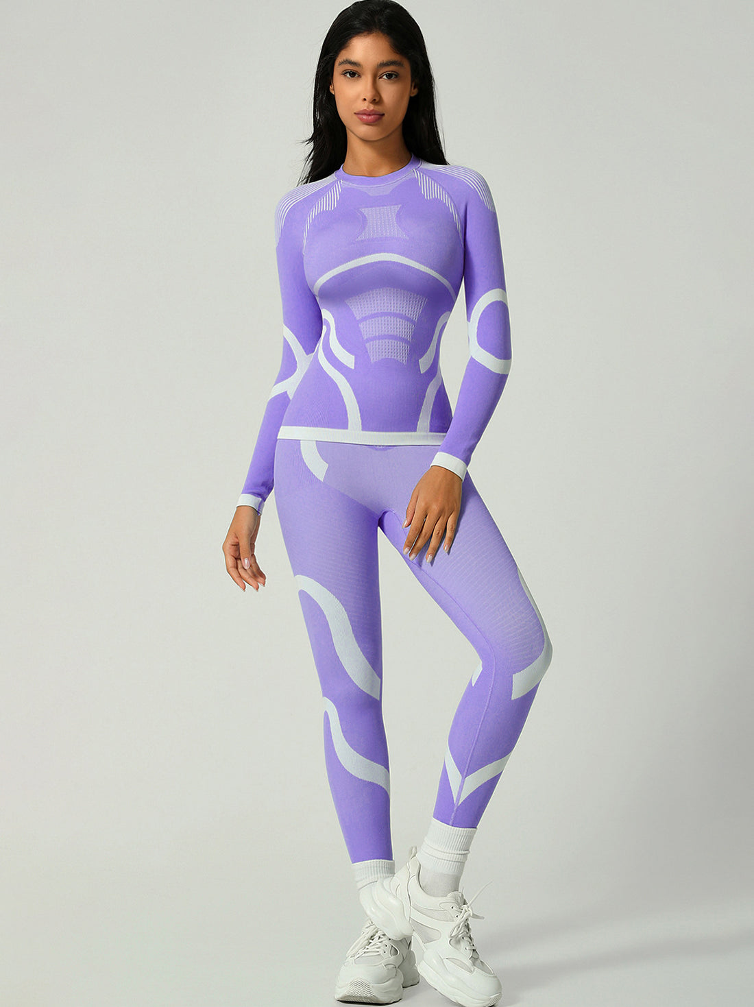 Long Sleeve Top Side-Stripe Training Set-Multicolor