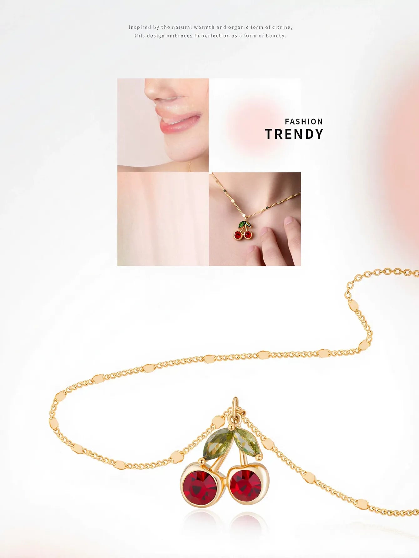 Dainty Crystal Cherry Gold Necklace