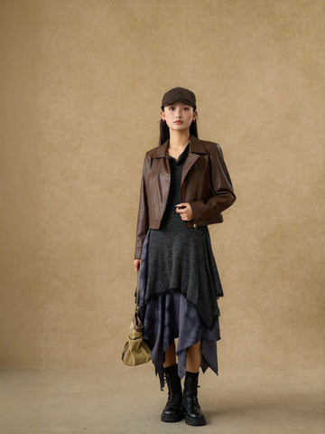 Classic Brown Cropped Faux Leather Jacket