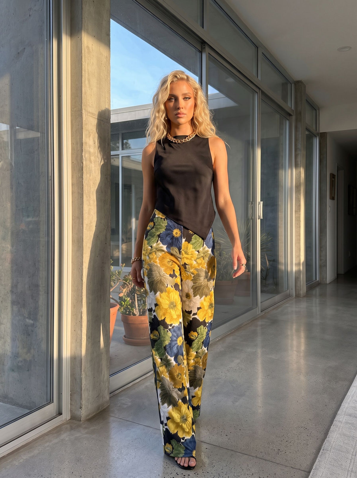 ALEXANDRA Vintage Floral Print Pants