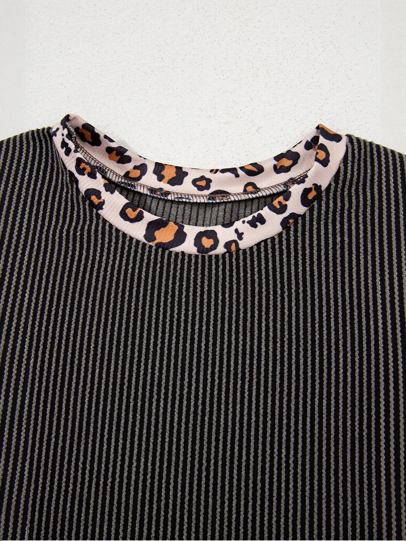 Striped Leopard Trim Pant Set