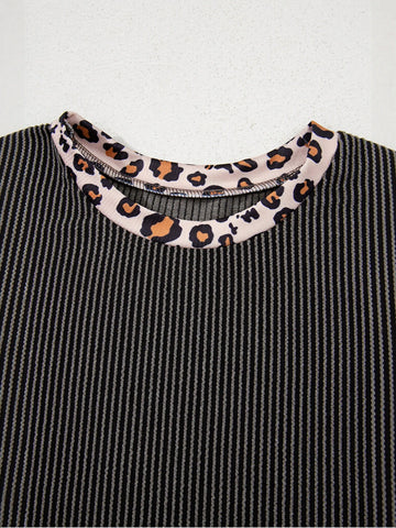Striped Leopard Trim Pant Set
