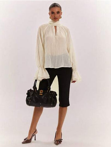 Elegant High Neck Bell Sleeve Blouse