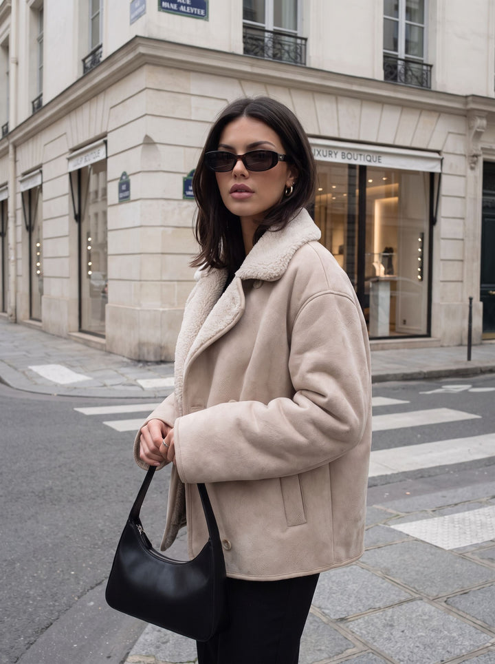 Cozy Faux Suede Sherpa Coat
