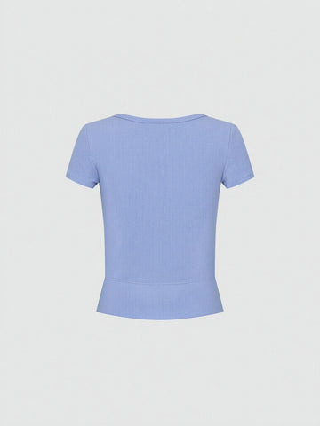 Button Detail Skinny-Fit T-Shirts