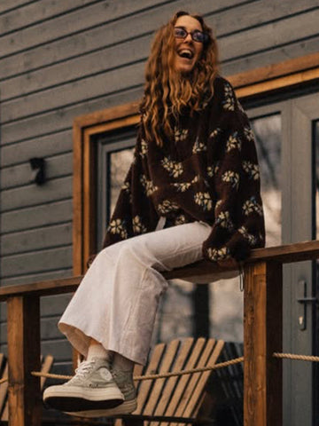 Cozy Floral Print Sherpa Pullover
