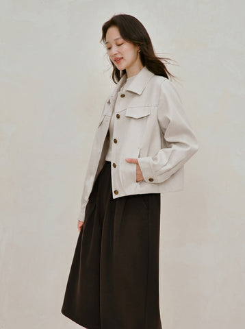 Textured Pleated Hem Button Up Jacket