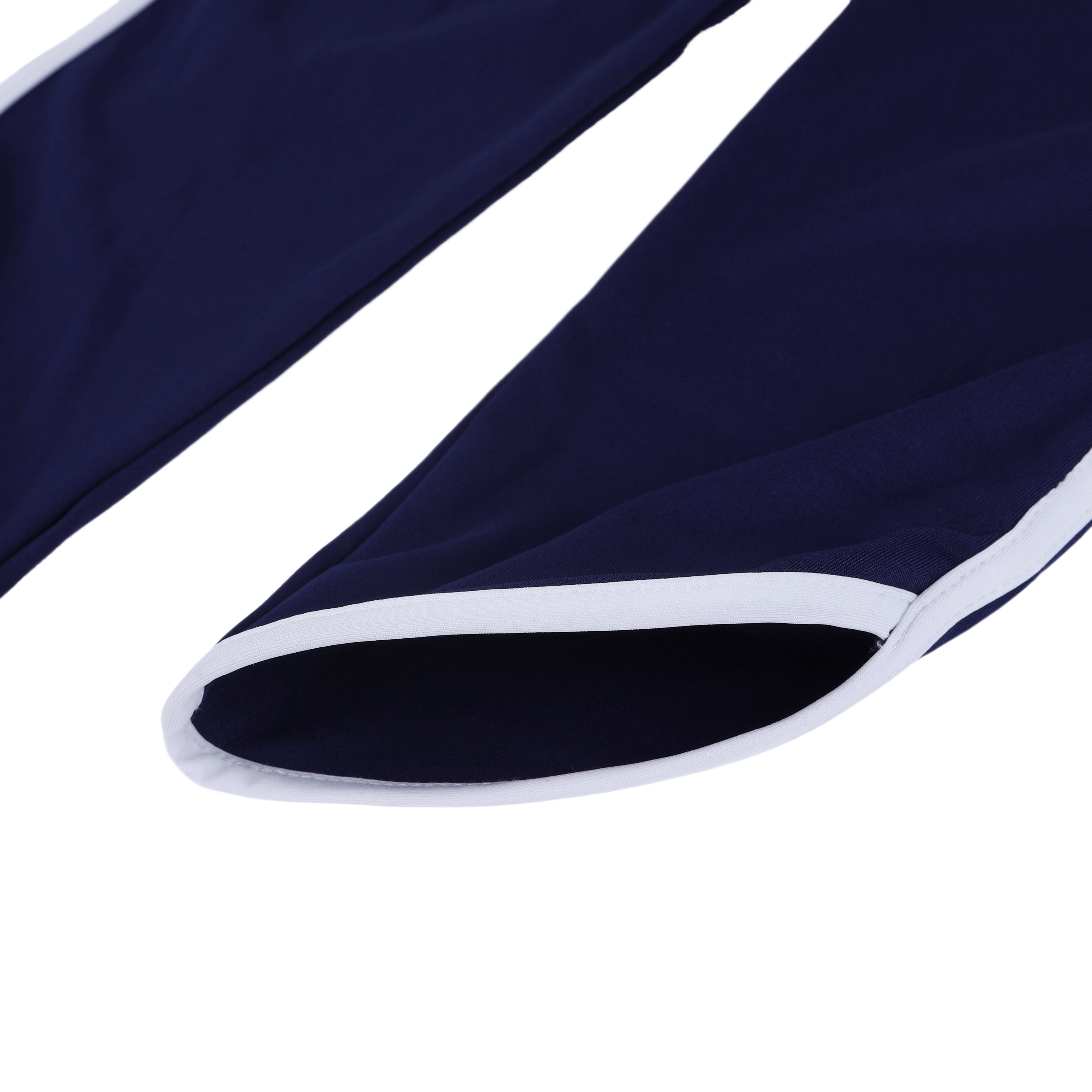 High-Waisted Side-Stripe Cropped-Leg Athletic Leggings-Navy Blue