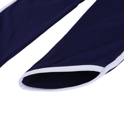 High-Waisted Side-Stripe Cropped-Leg Athletic Leggings-Navy Blue