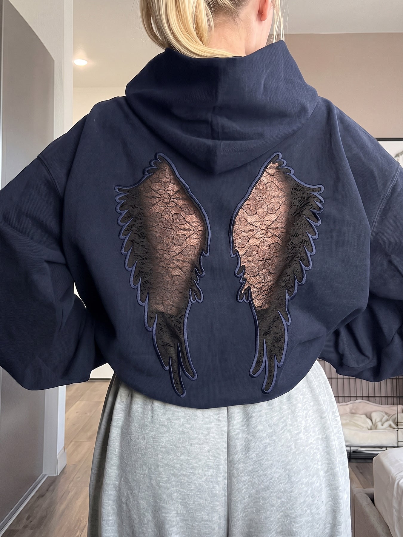 Lace Angel Wing Back Hoodie