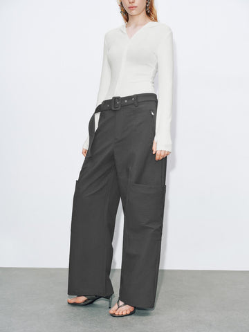 Urban Revivo Wide-Leg Pants-Dark Gray