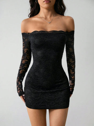 Elegant Off Shoulder Lace Mini Dress