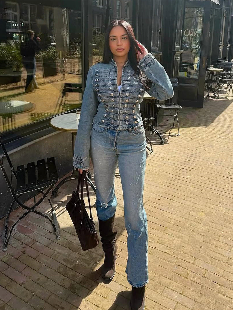 Vintage Military Inspired Denim Jacket