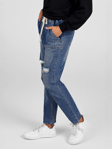 High Waist Drawstring Detail Jeans