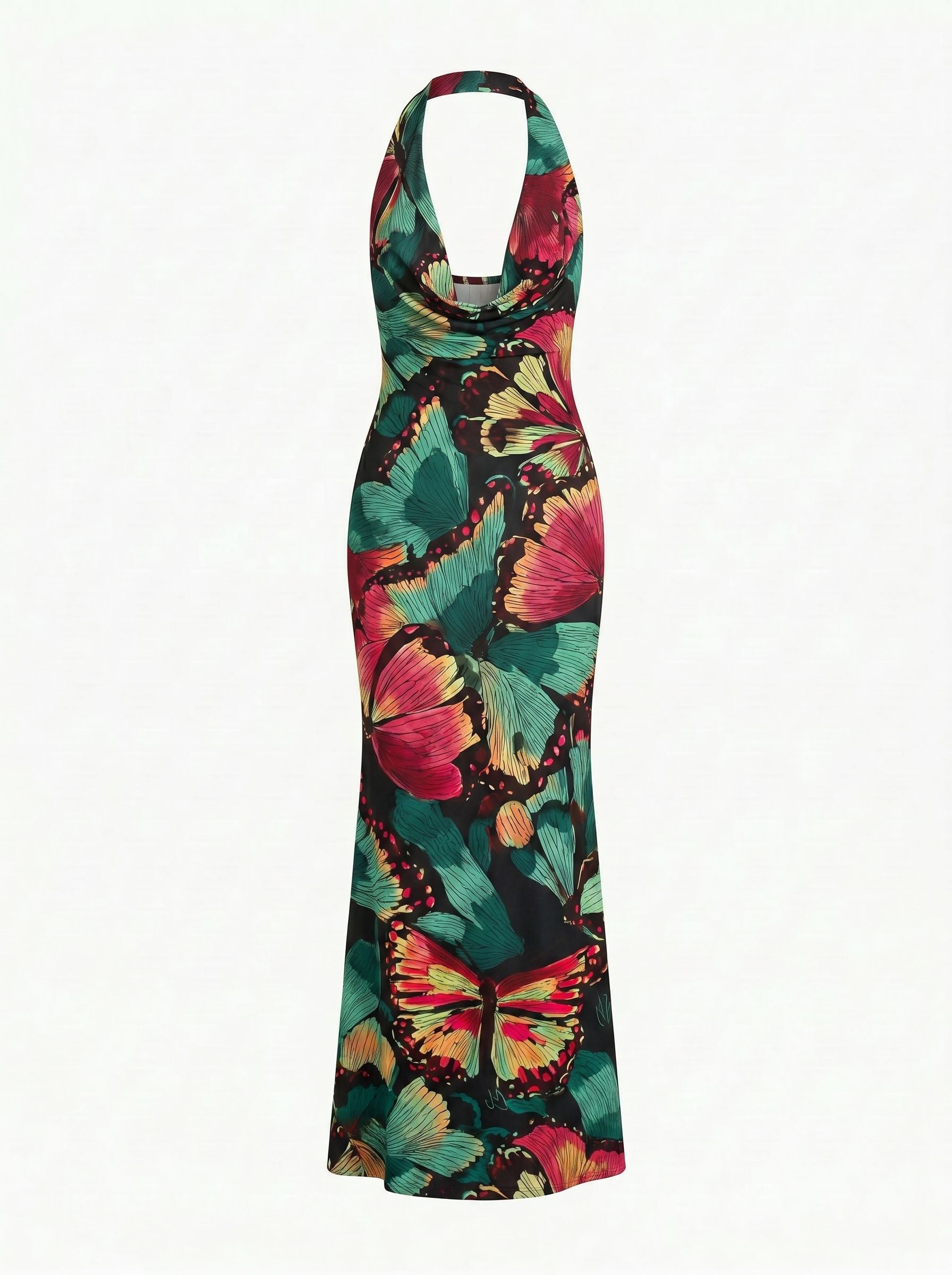 LILA Floral Print Cowl Neck Bodycon Midi Dress