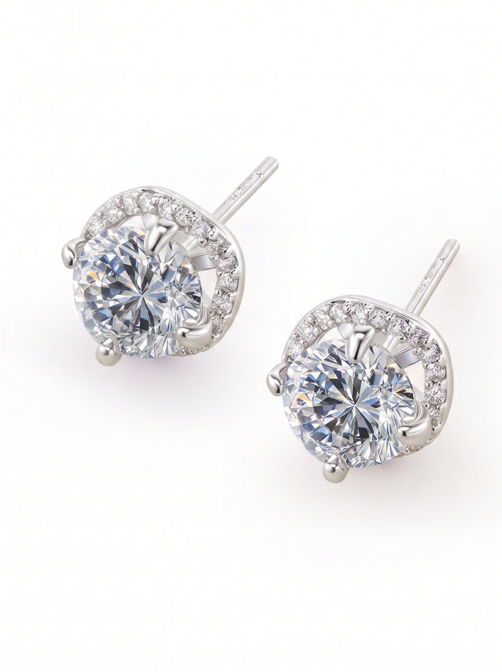 Sparkling Halo Round Cubic Zirconia Stud Earrings