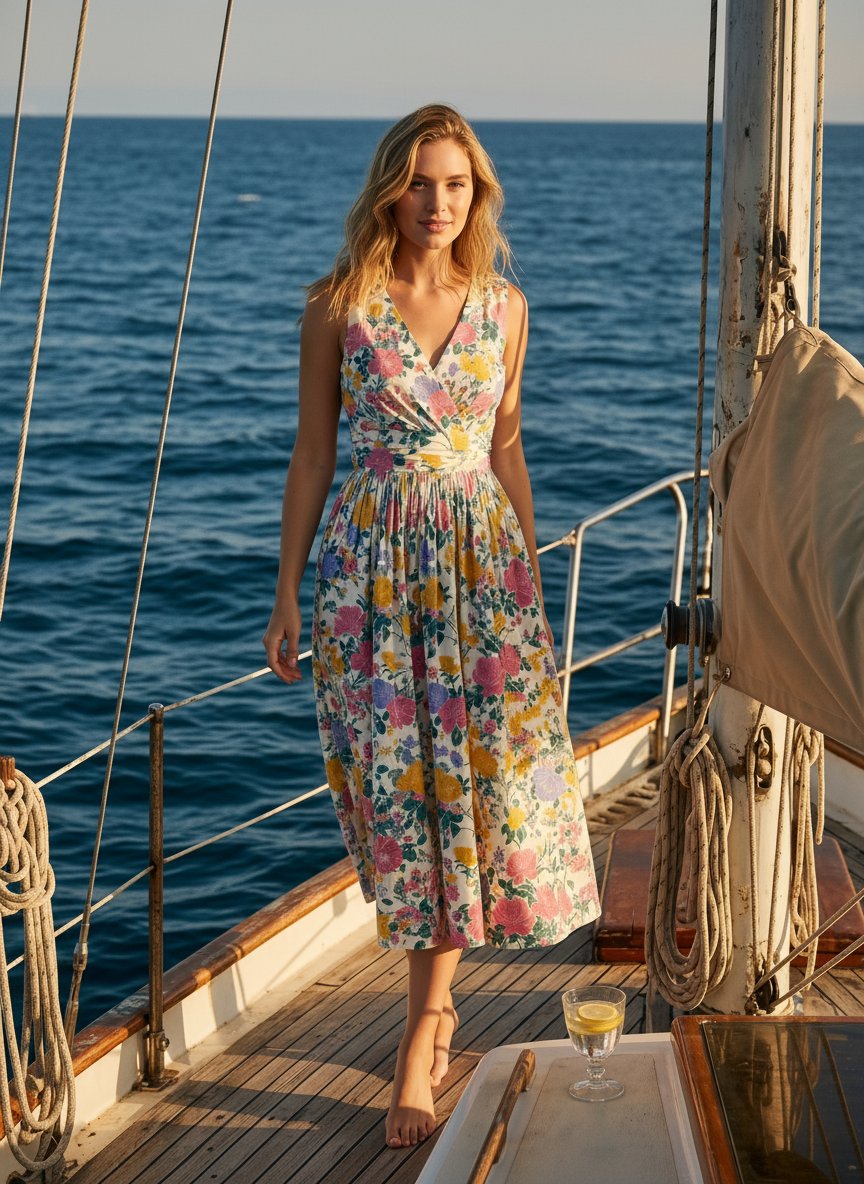 CORINNE
Floral Print V Neck A Line Midi Dress