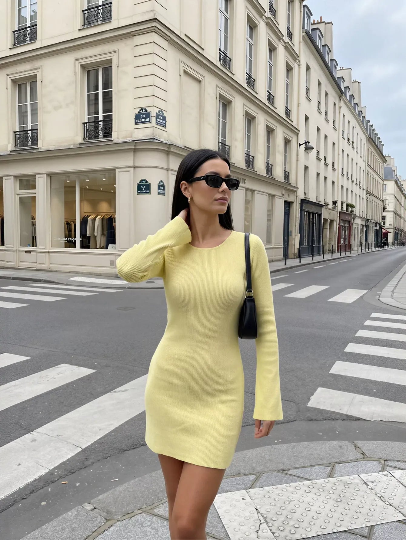 Ribbed Long Sleeve Knit Mini Dress