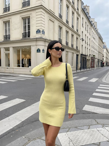 Ribbed Long Sleeve Knit Mini Dress